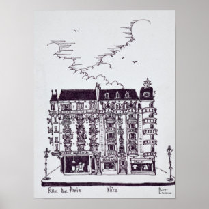 Cafe & Stores on Rue de Paris Old Nice, France ポスター
