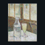 Cafe Table with Absinthe by Vincent Van Gogh ポストカード<br><div class="desc">Café Table with Absinthe by Vincent Van Gogh, oil on canvas 1887, is a still life painting of a glass of absinthe and transparent carafe of water set on a white tablecloth against a background of cafe windows looking onto a sunny street with pedestrians. Absinthe was a beverage popular among...</div>