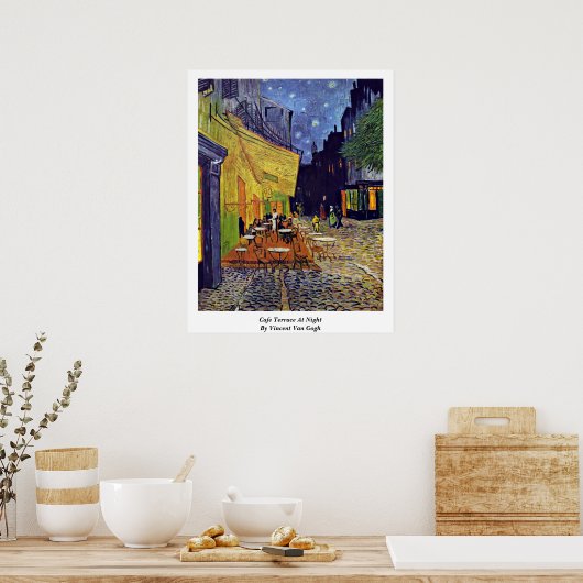 Cafe Terrace At Night By Vincent Van Gogh ポスター (キッチン)
