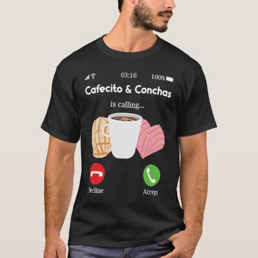 Cafecito Cafe Conchas  Cute Spanish Pun Coffee Tシャツ (正面)