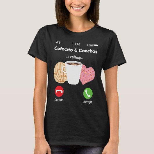 Cafecito Cafe Conchas  Cute Spanish Pun Coffee Tシャツ (正面)