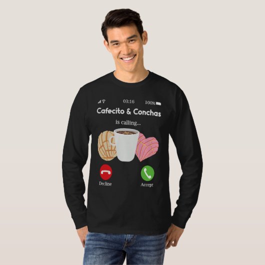 Cafecito Cafe Conchas  Cute Spanish Pun Coffee Tシャツ (正面フル)