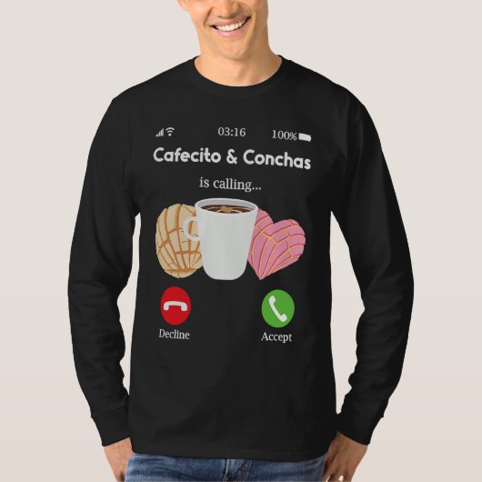 Cafecito Cafe Conchas  Cute Spanish Pun Coffee Tシャツ (正面)