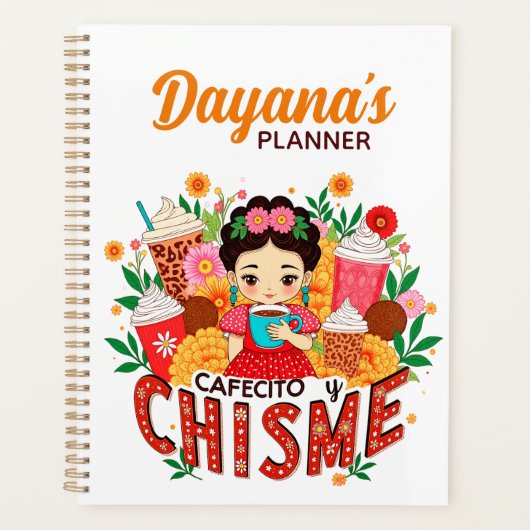 “Cafecito y Chisme” ラテン系コーヒー愛好家 プランナー手帳 (正面)