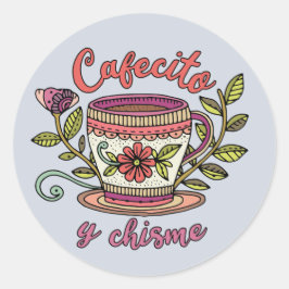 Cafecito y Chisme | 面白いスペイン語の名言ステッカー ラウンドシール