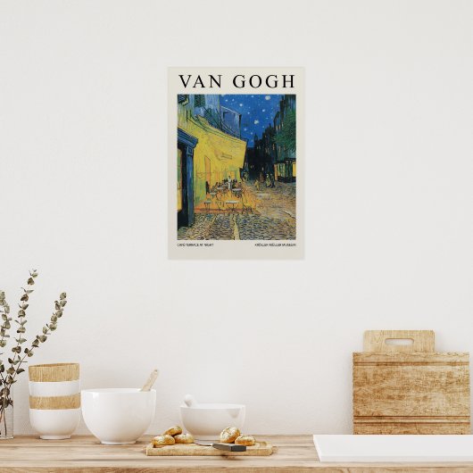 Cafee Terrace At Night Blossom ポスター (キッチン)