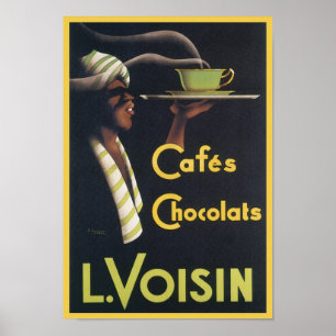 Cafes Chocolats L. Voisin Vintage Ad ポスター