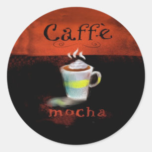 Caffeモカステッカーのコーヒー ラウンドシール