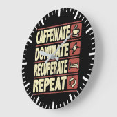 Caffeinate、支配、回復、繰り返し – 成功 ラージ壁時計 (傾斜)