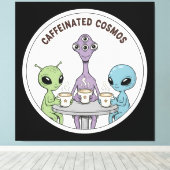 Caffeinated Cosmos Cute Funny Alien Coffee キャンバスプリント (インサイチュ (ウッドフロア))