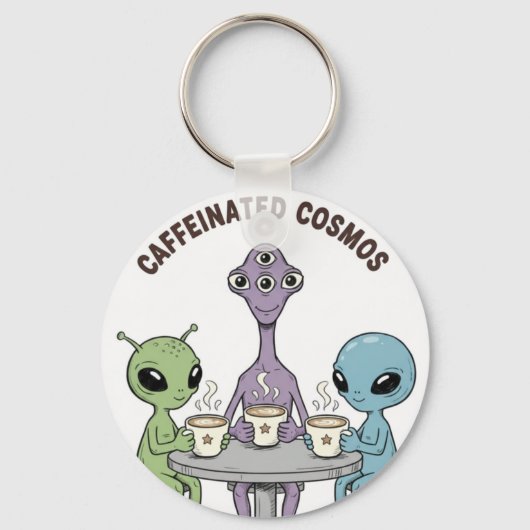 Caffeinated Cosmos Cute Funny Alien Coffee キーホルダー (正面)