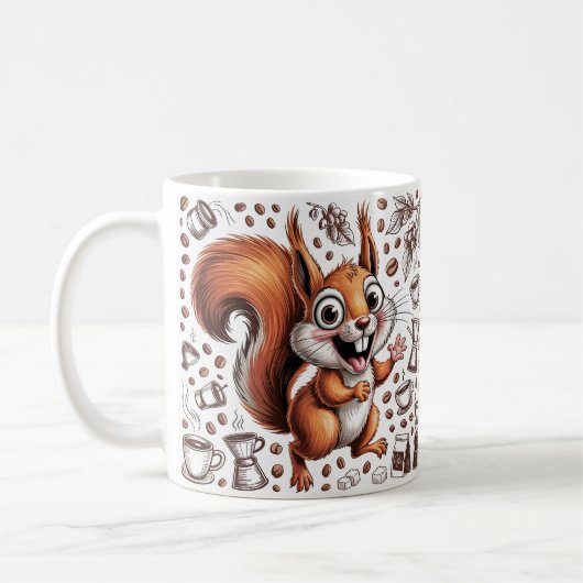 Caffeinated Squirrel | Funny Coffee Lover Animal コーヒーマグカップ (左)