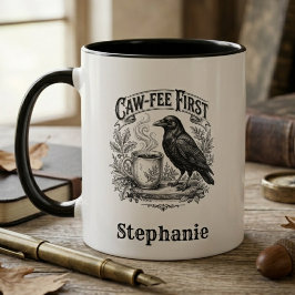 Caffeine Addict Funny Raven Gothic Bird Art Gift マグカップ