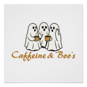 Caffeine & Boo’s – かわいいコーヒーおばけのハロウィンデザイン ポスター