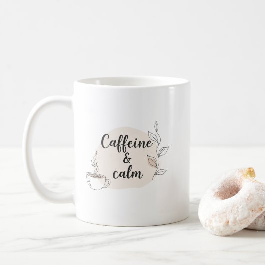 Caffeine & Calm Mug – Cozy Minimalist Quote Design コーヒーマグカップ (ドーナツ)