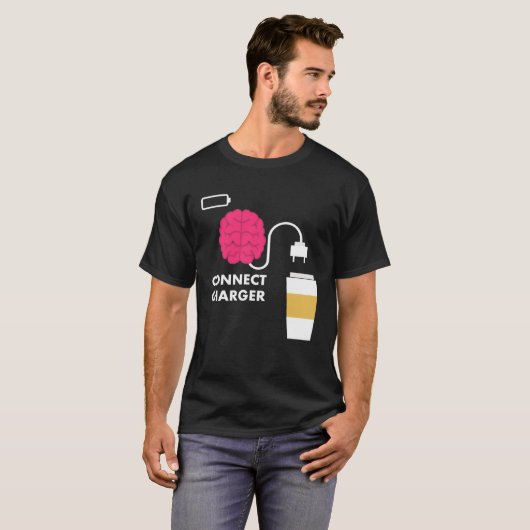 Caffeine Connect Charger Coffee Brain Empty Batter Tシャツ (正面フル)