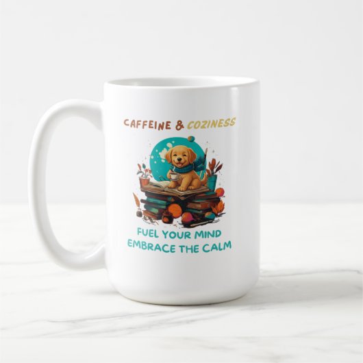 Caffeine & Coziness Golden Retriever Book コーヒーマグカップ (左)