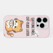 Caffeine First, Cat-itude Later | Funny Cat Phone  iPhoneケース (裏面横)