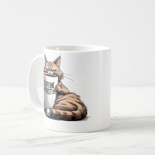 Caffeine First Coffee Mug for Cat & Coffee Lovers コーヒーマグカップ (正面左)
