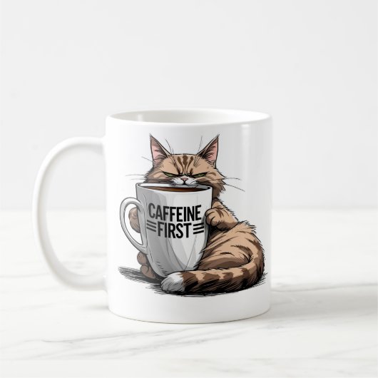 Caffeine First Coffee Mug for Cat & Coffee Lovers コーヒーマグカップ (左)