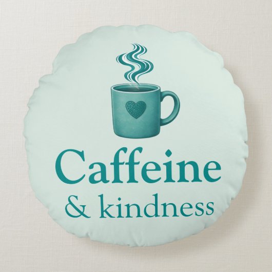 Caffeine & Kindness Teal Coffee Pale Mint ラウンドクッション (正面)