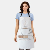 Caffeine Loading -Minimalist Funny Coffee Line Art エプロン (着用した状態)