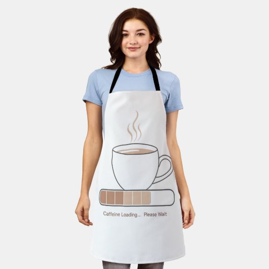 Caffeine Loading -Minimalist Funny Coffee Line Art エプロン (着用した状態)