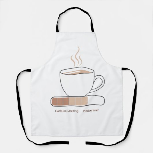 Caffeine Loading -Minimalist Funny Coffee Line Art エプロン (正面)