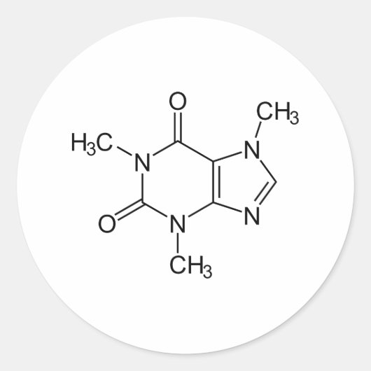 Caffeine Molecule Chemistry Coffee Atoms ラウンドシール (正面)