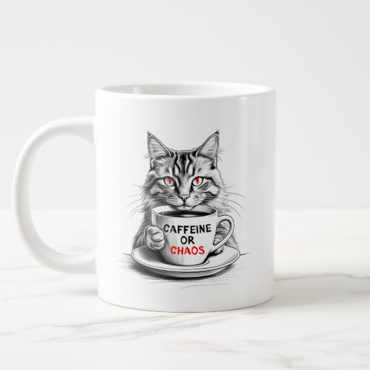 Caffeine Or Chaos Cat Coffee Lover ジャンボコーヒーマグカップ (左)
