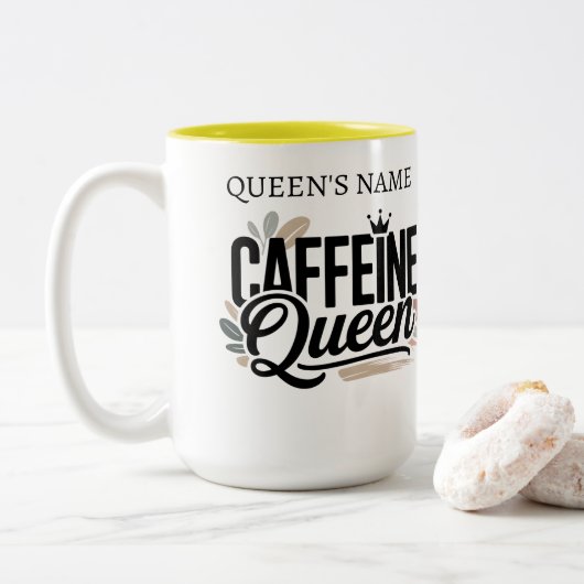 Caffeine Queen Funny Coffee Lover Mug Gift for Her ツートーンマグカップ (ドーナツ)