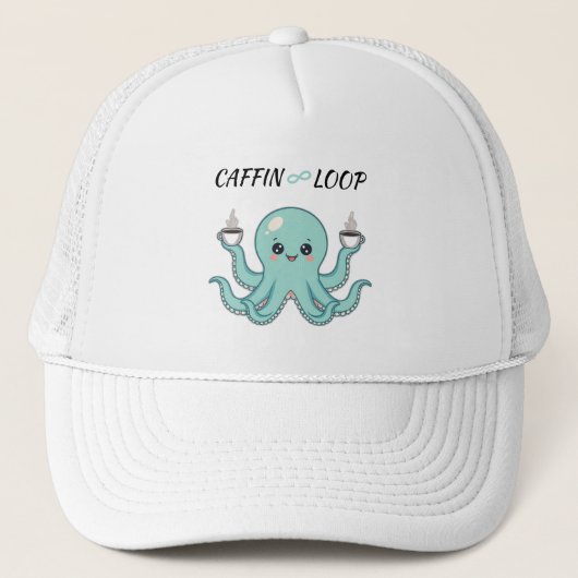 Caffin Loop Kawaii Hat – Cute Octopus Coffee キャップ (正面)