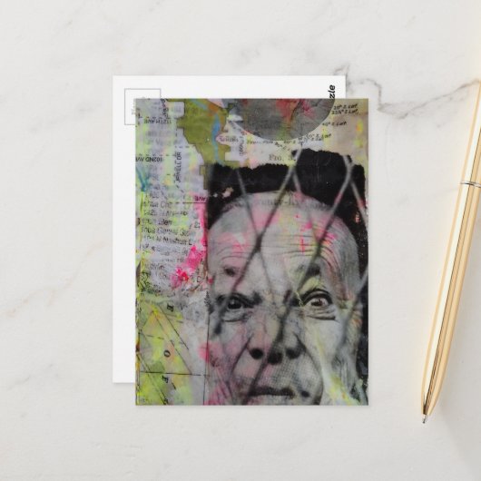 caged man retro junk journal Mixed Media Collage ポストカード (正面/裏面インサイチュ)