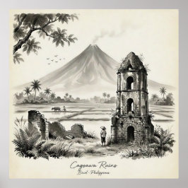 Cagsawa Ruins & Mayon Volcano Philippines ポスター