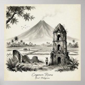 Cagsawa Ruins & Mayon Volcano Philippines ポスター