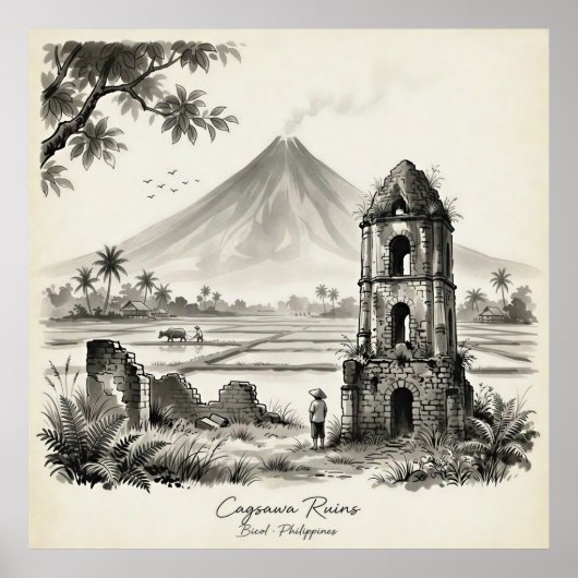 Cagsawa Ruins & Mayon Volcano Philippines ポスター (正面)