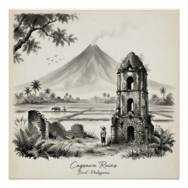 Cagsawa Ruins & Mayon Volcano Philippines ポスター