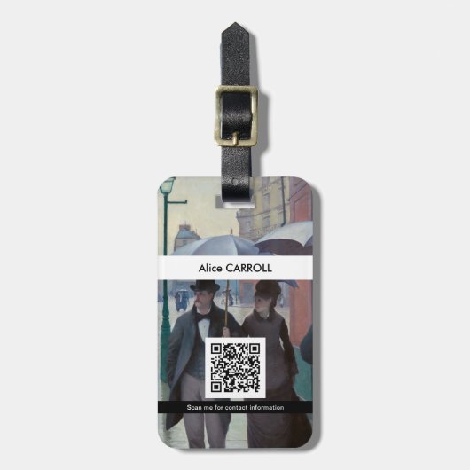 Caillebotte – パリ通り; Rainy Day - QRコード ラゲッジタグ (正面縦)