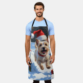 Cainn Terrier走 Christmas Hatで雪の中 エプロン (着用した状態)