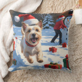 Cainn Terrier走 Christmas Hatで雪の中 クッション (ブランケット)