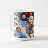 Cainn Terrier走 Christmas Hatで雪の中 コーヒーマグカップ (正面左)