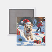 Cainn Terrier走 Christmas Hatで雪の中 マグネット (正面/裏面)