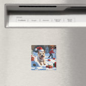 Cainn Terrier走 Christmas Hatで雪の中 マグネット (インサイチュ (食洗機))