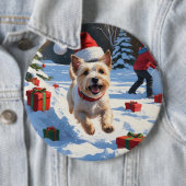 Cainn Terrier走 Christmas Hatで雪の中 缶バッジ (インサイチュ)