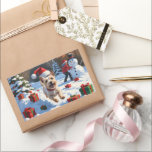 Cainn Terrier走 Christmas Hatで雪の中 長方形シール<br><div class="desc">雪の多い冬のシーン走を楽しげに駆け抜けるケイラン・テリアは、フェスティバルの赤いクリスマスハットを身に着けている。この活気のあるデザインは、休暇の暖かさと魔法をキャプチャしながら、品種のスクラッフィーよくはしゃぐト、冒険的な個性、魅力を強調する。楽しい冬の瞬間のフェスティバル応援。</div>