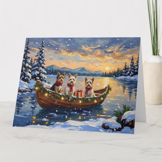 Cairn Terrier Christmas Boat Holiday カード (正面)