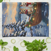 Cairn Terrier Christmas Boat Holiday キッチンタオル (折り畳み)