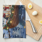 Cairn Terrier Christmas Boat Holiday キッチンタオル (四つ折り)