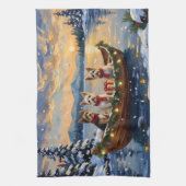 Cairn Terrier Christmas Boat Holiday キッチンタオル (縦)