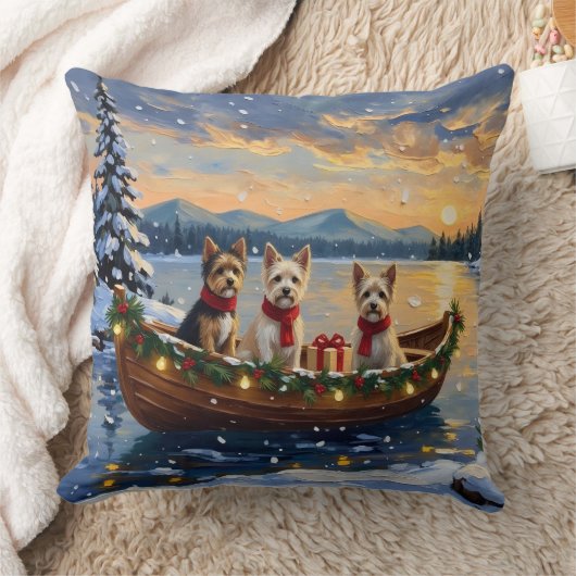 Cairn Terrier Christmas Boat Holiday クッション (ブランケット)